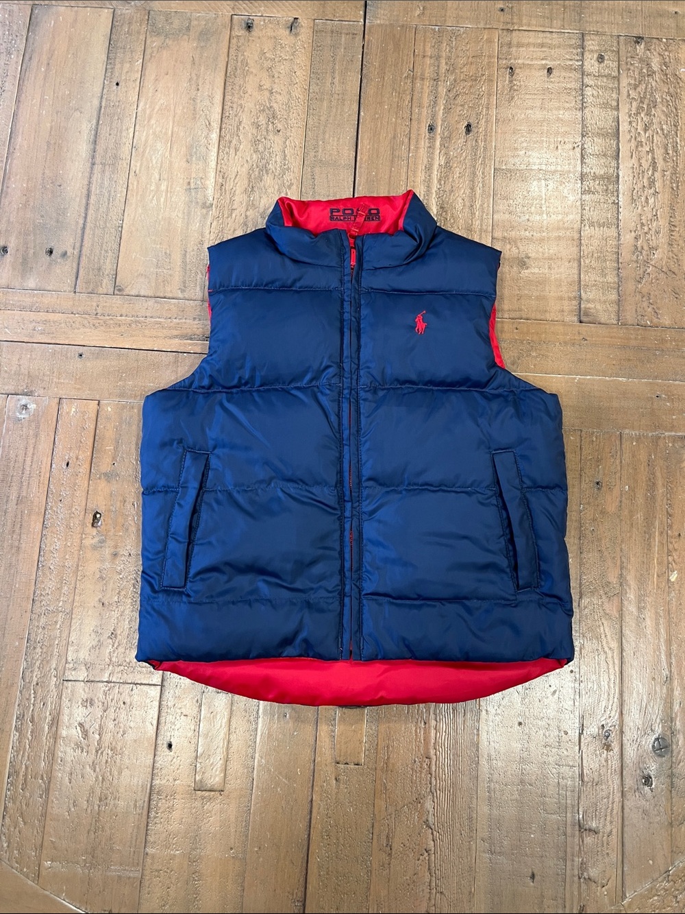 Polo Ralph Lauren red and navy reversible down puffer vest 24 months